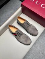 Gucci Grey calfskin Leather Shoes-Gucci Man Business Leather Shoes